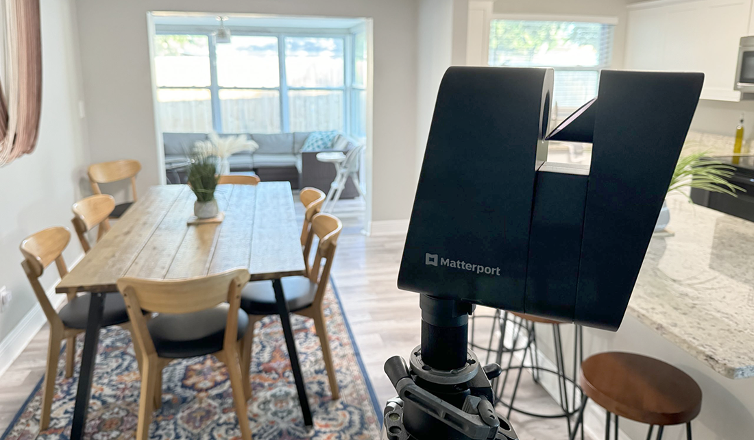 The Matterport Pro 3 Camera is used to make 3D scans,